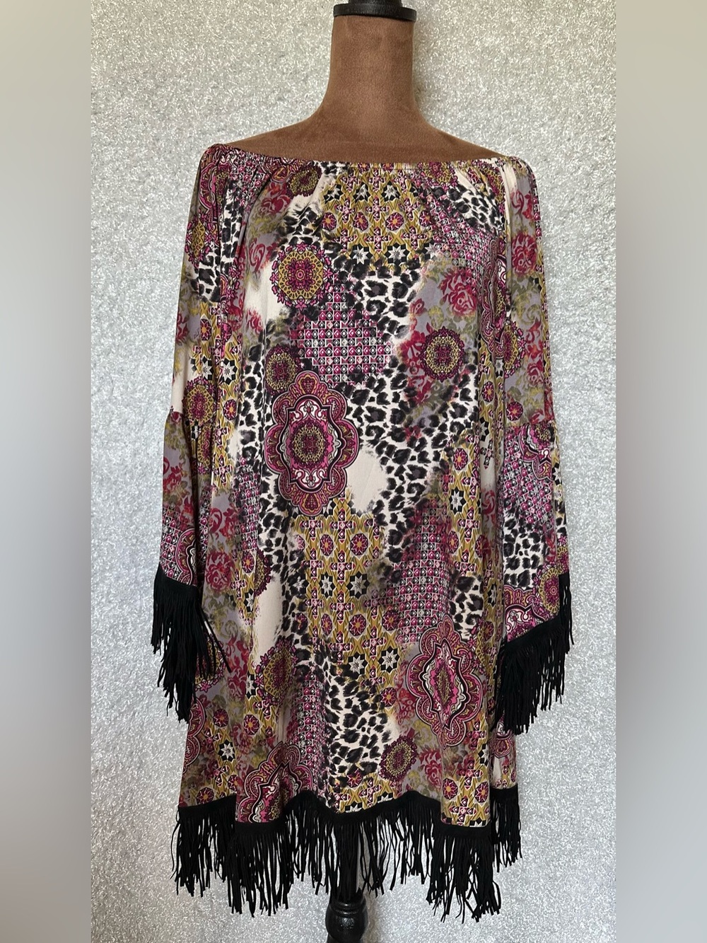 Lilypad  Multi-Color Leopard Print Off-Shoulder Tunic